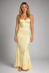 Adriana Corset Maxi Dress | Women's Sweetheart Wedding Gown in Yellow