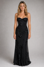 Adriana Corset Maxi Dress | Women's Sweetheart Wedding Gown in Black