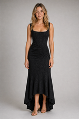 Valentina Corset Maxi Dress | Women's Fishtail Evening Gown in Black