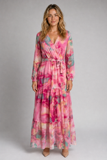 Reva Wrap Maxi Dress | Women's V-Neck Garden Party Dress in Pink