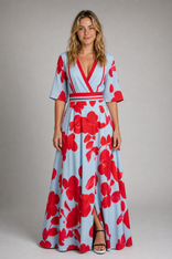 Edda Wrap Maxi Dress | Women's V-Neck Garden Party Dress in Red