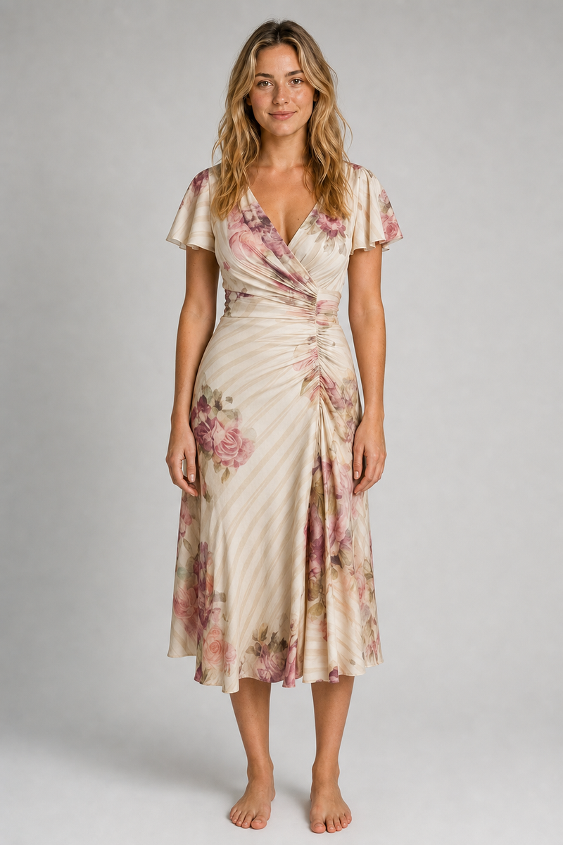 Aurelia Wrap Midi Dress | Women's Flutter-Sleeve Day Dress