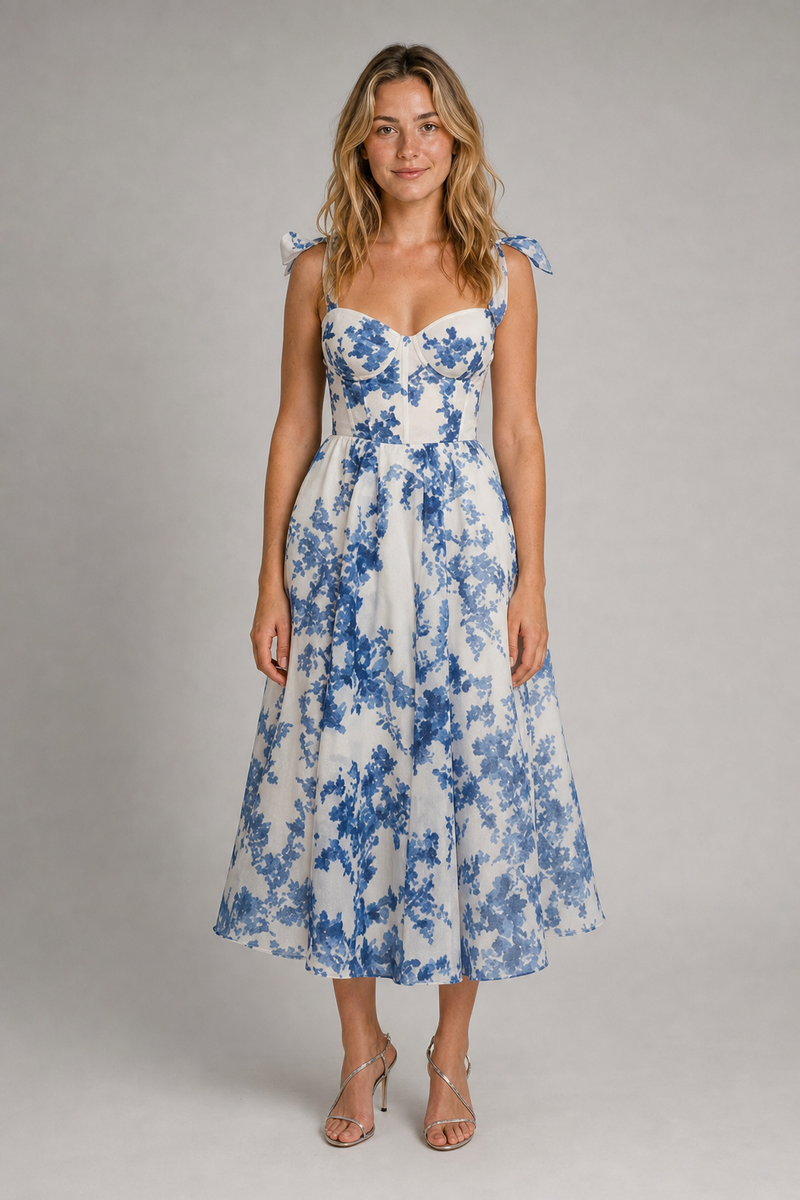 Fiora Corset Midi Dress | Women's Tie-Strap Day Dress