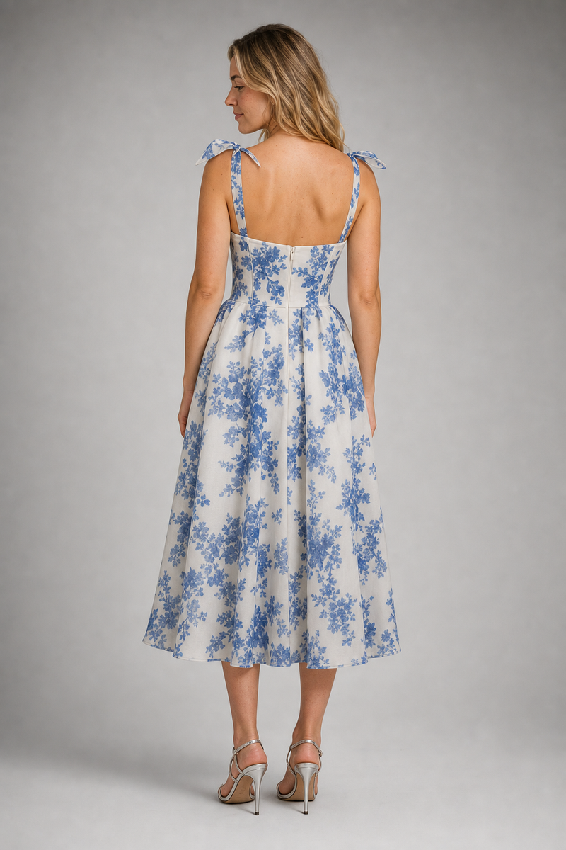 Fiora Corset Midi Dress | Women's Tie-Strap Day Dress