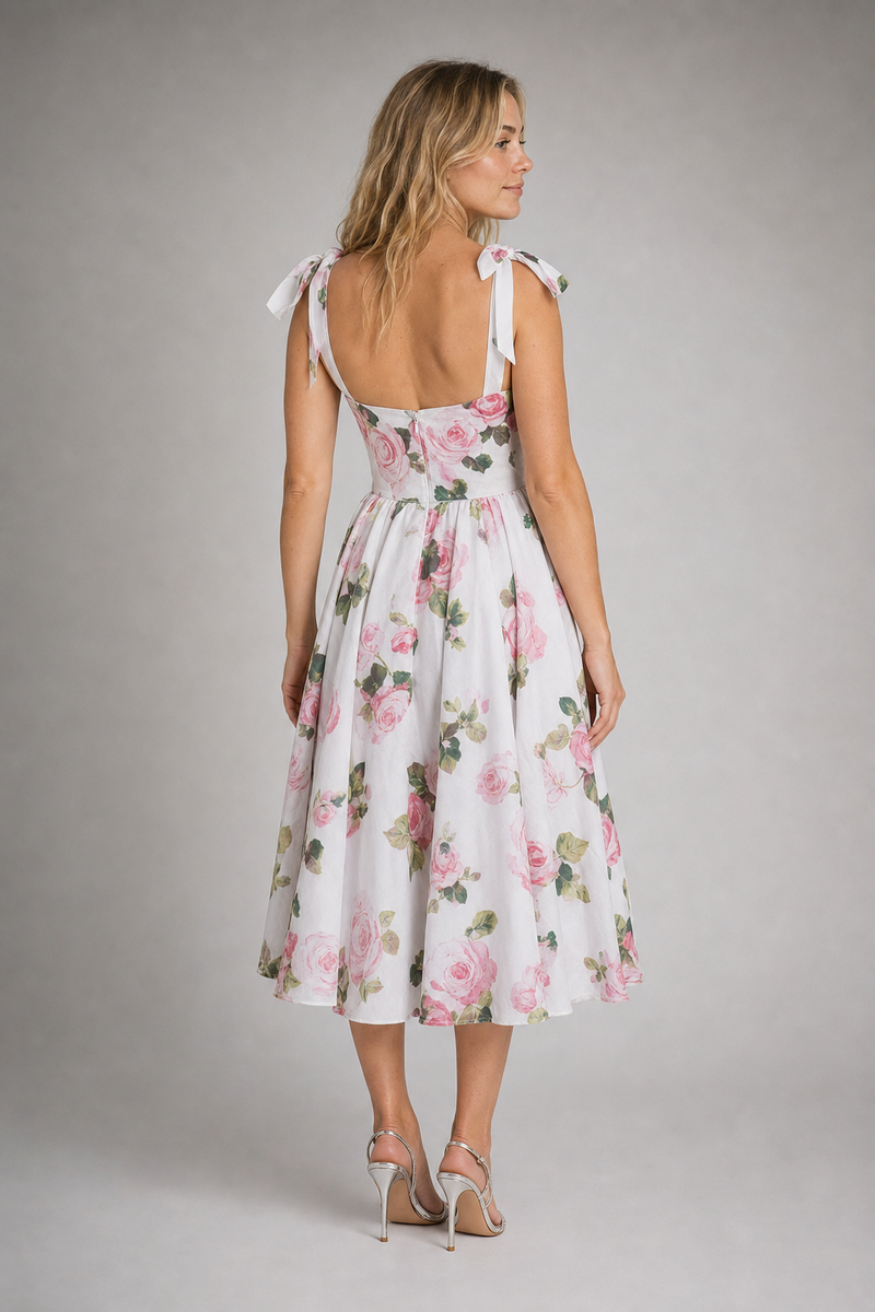Fiora Corset Midi Dress | Women's Tie-Strap Day Dress