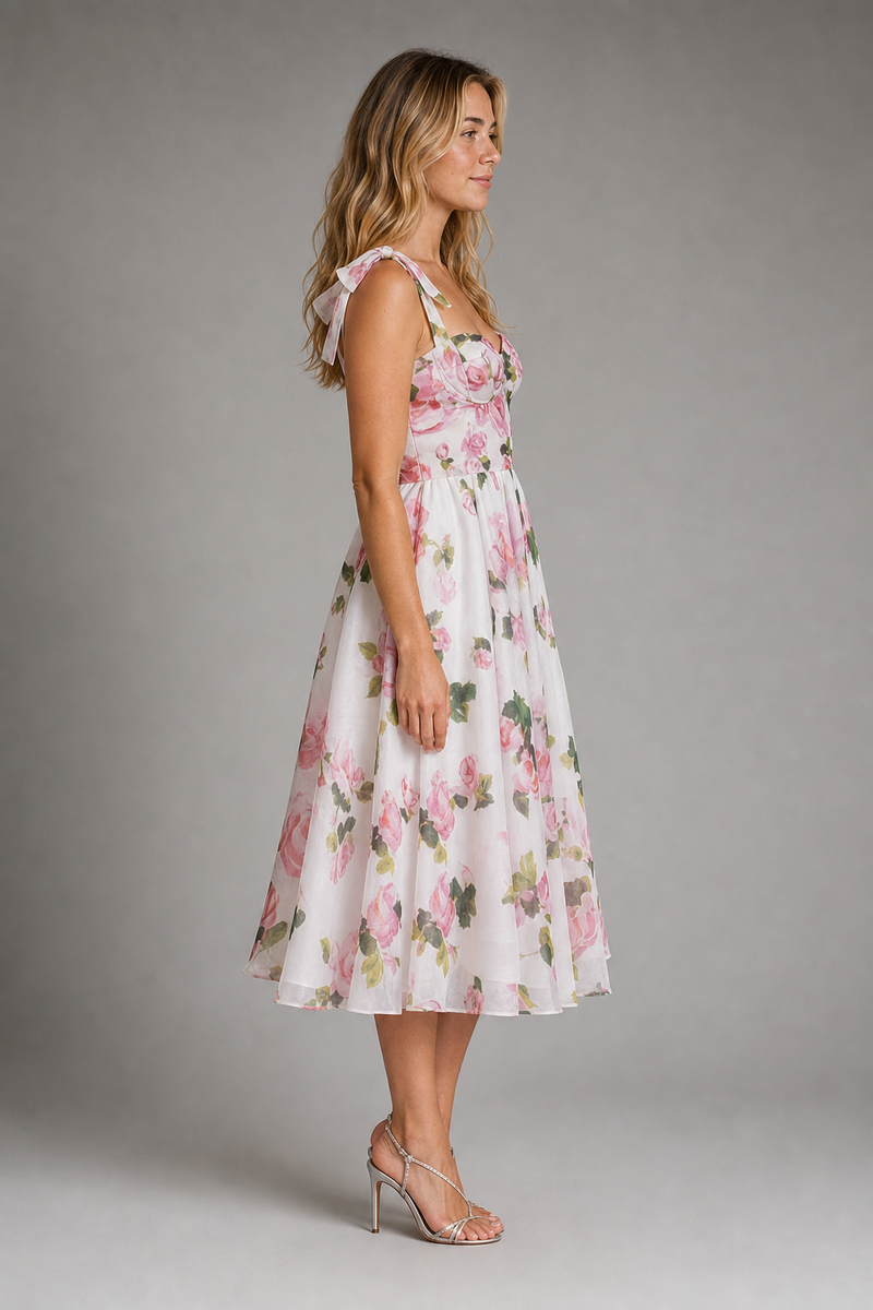 Fiora Corset Midi Dress | Women's Tie-Strap Day Dress