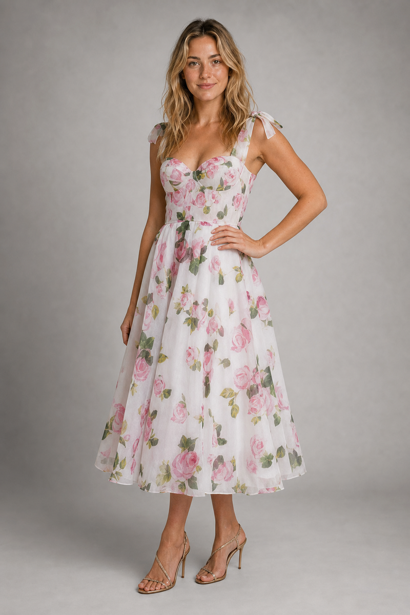Fiora Corset Midi Dress | Women's Tie-Strap Day Dress