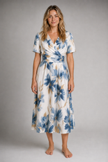 Margot Wrap Midi Dress | Women's Short-Sleeve Day Dress in Blue