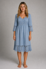 Lace Midi Dress | Women's Tailored Cocktail Dress in Blue