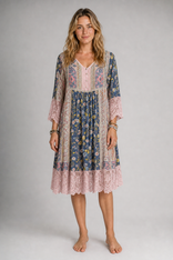 Lace Midi Dress | Women's Tailored Cocktail Dress in Pink and Blue