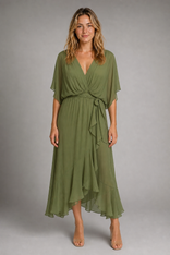 Arely Wrap Midi Dress | Women's V-Neck Occasion Dress in Green