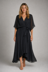 Arely Wrap Midi Dress | Women's V-Neck Occasion Dress in Black