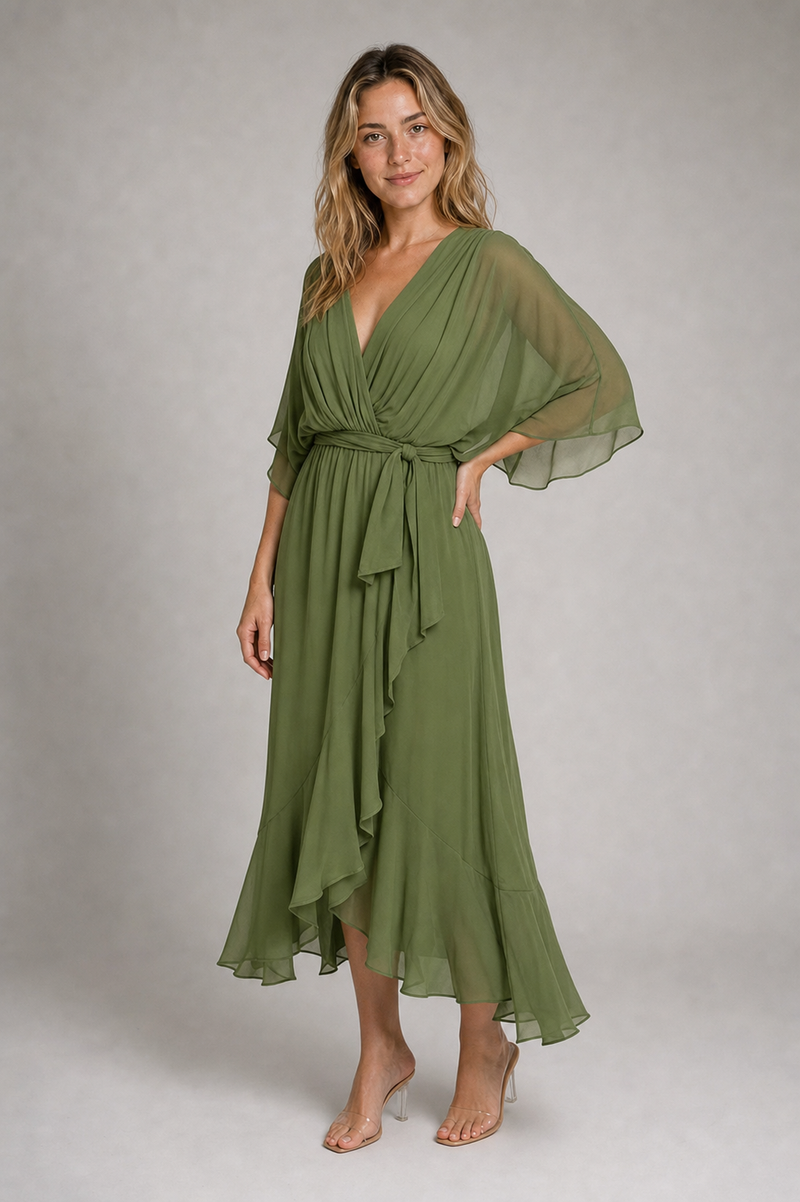 Arely Wrap Midi Dress | Women's V-Neck Occasion Dress