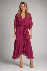 Arely Wrap Midi Dress | Women's V-Neck Occasion Dress in Pink