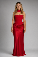 Vivienne Moretti Corset Maxi Dress | Women's Evening Gown in Red