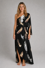 Camille Laurent One-Shoulder Maxi Dress | Women's Draped Gown in Black