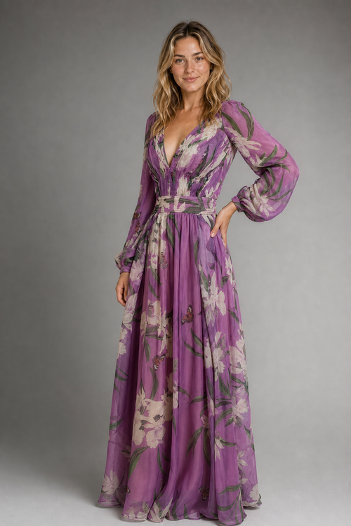 Zosia Floral Maxi Dress | Women's Long-Sleeve Wedding-Guest Dress