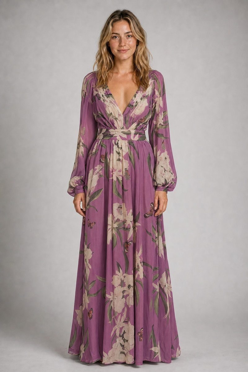 Zosia Floral Maxi Dress | Women's Long-Sleeve Wedding-Guest Dress