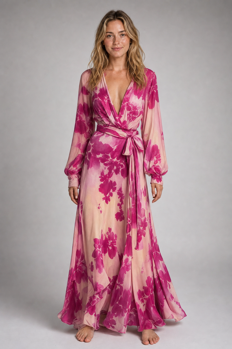 Aurora Sinclair Floral Maxi Dress | Women's Tie-Waist V-Neck Gown