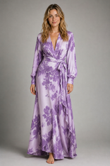 Aurora Sinclair Floral Maxi Dress | Women's Tie-Waist V-Neck Gown in Purple
