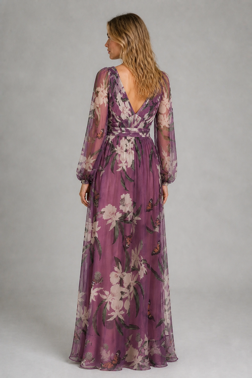 Cecilia V-Neck Maxi Dress | Women's Long-Sleeve Wedding-Guest Dress