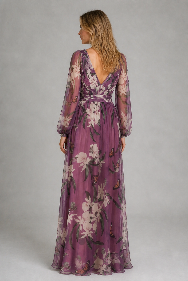 Cecilia V-Neck Maxi Dress | Women's Long-Sleeve Wedding-Guest Dress