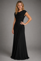 Elia Cowl-Neck Maxi Dress | Women's Ruched Occasion Gown in Black