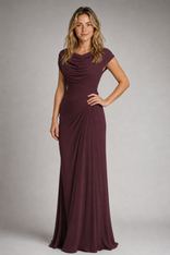 Elia Cowl-Neck Maxi Dress | Women's Ruched Occasion Gown in Bordeaux Red