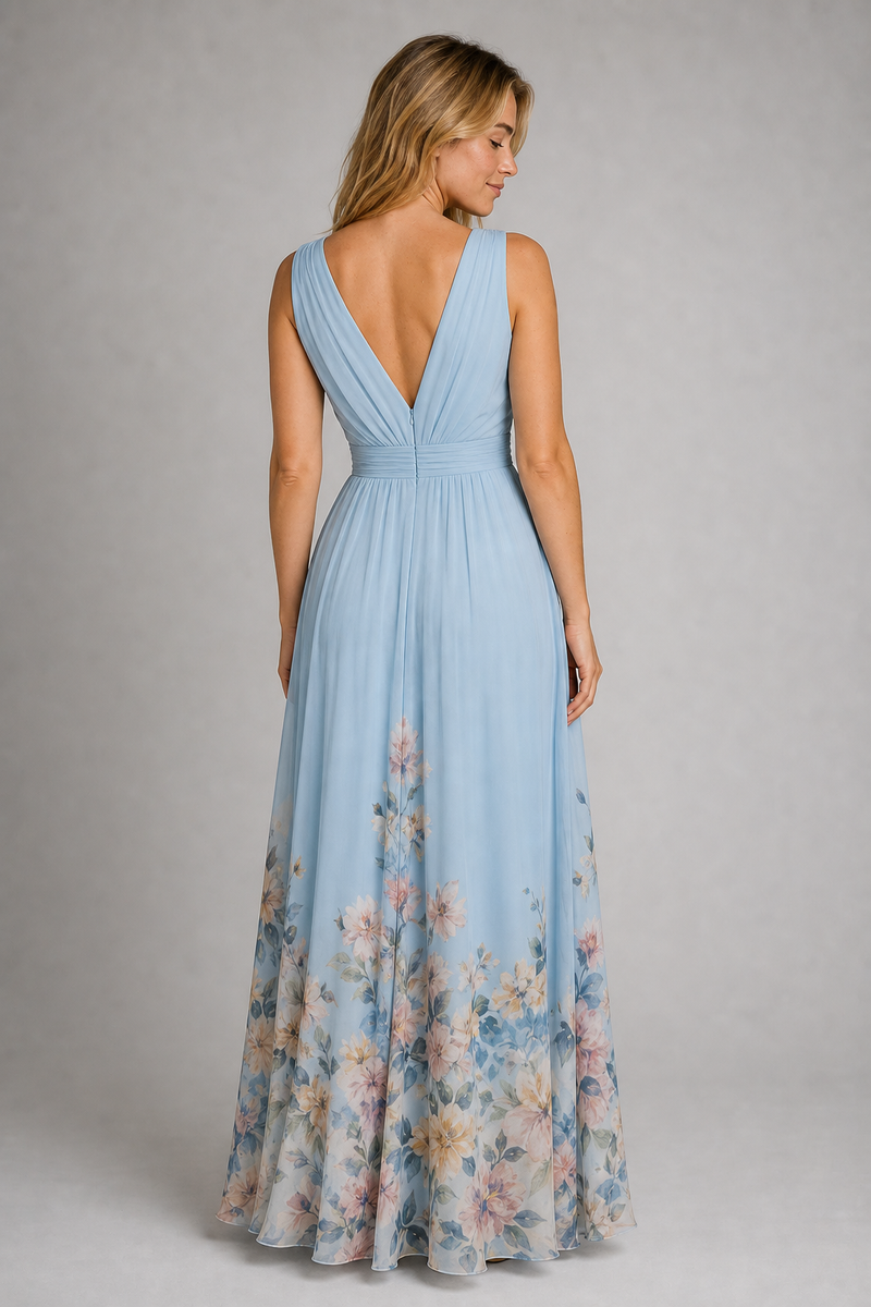 Floral A-Line Dress | Women's V-Neck Wedding-Guest Dress