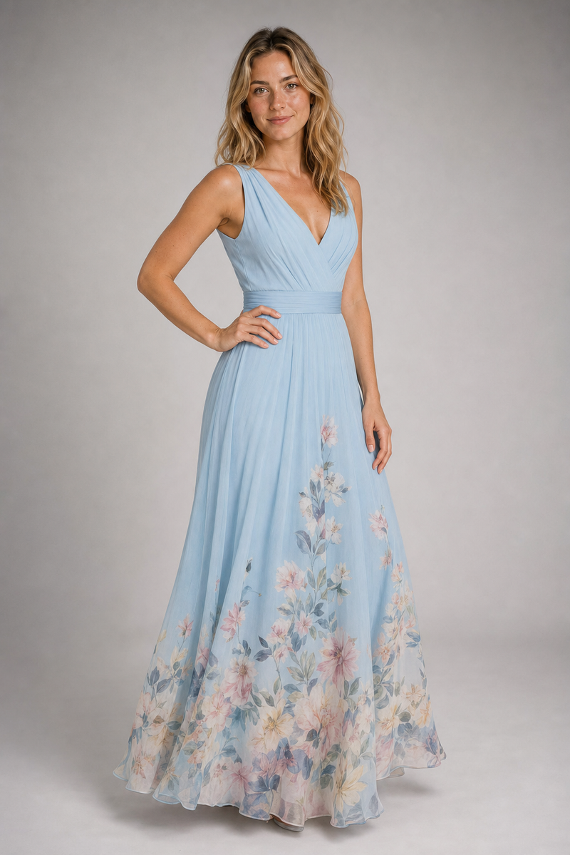 Floral A-Line Dress | Women's V-Neck Wedding-Guest Dress
