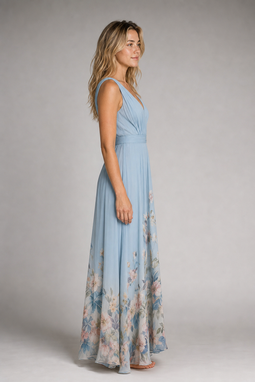 Floral A-Line Dress | Women's V-Neck Wedding-Guest Dress