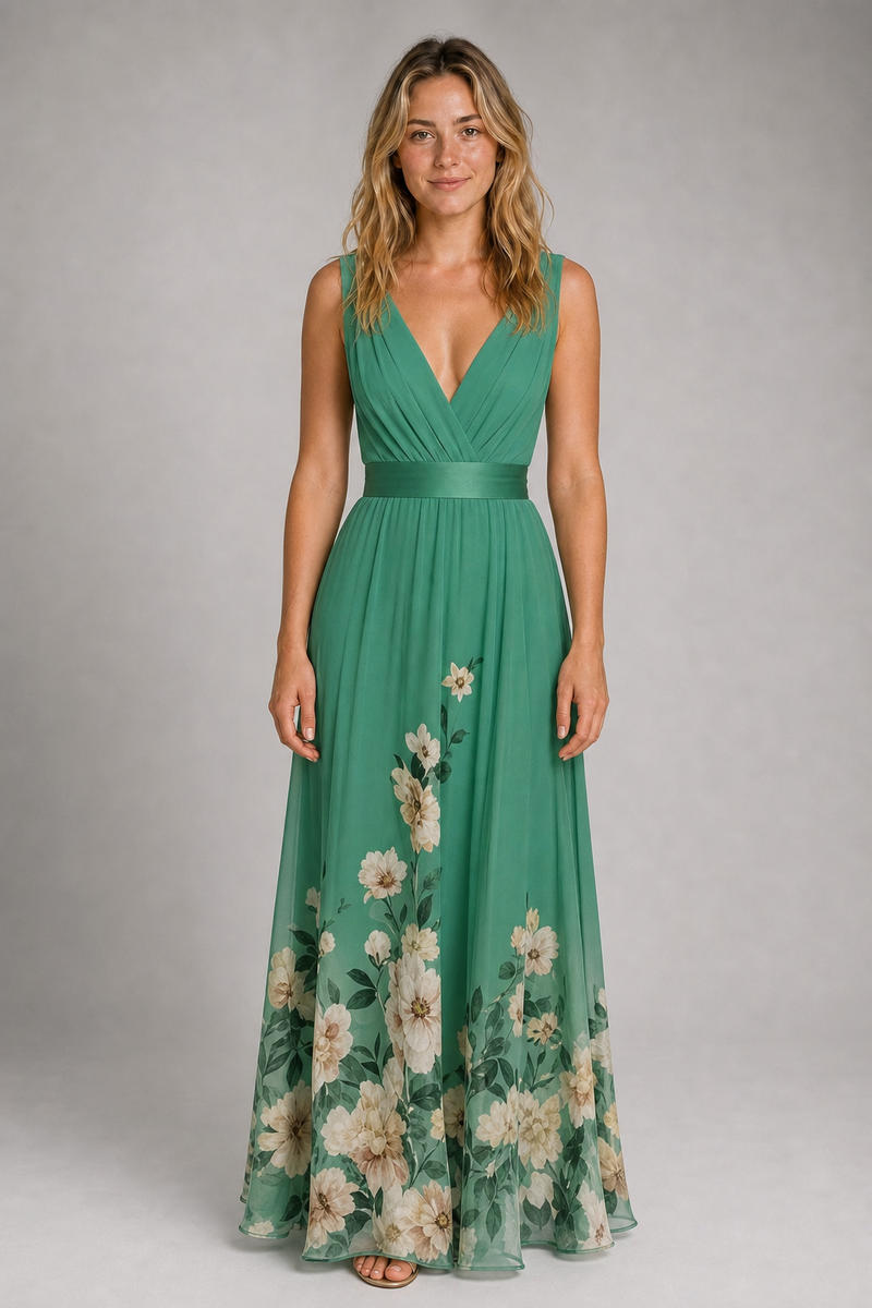Floral A-Line Dress | Women's V-Neck Wedding-Guest Dress