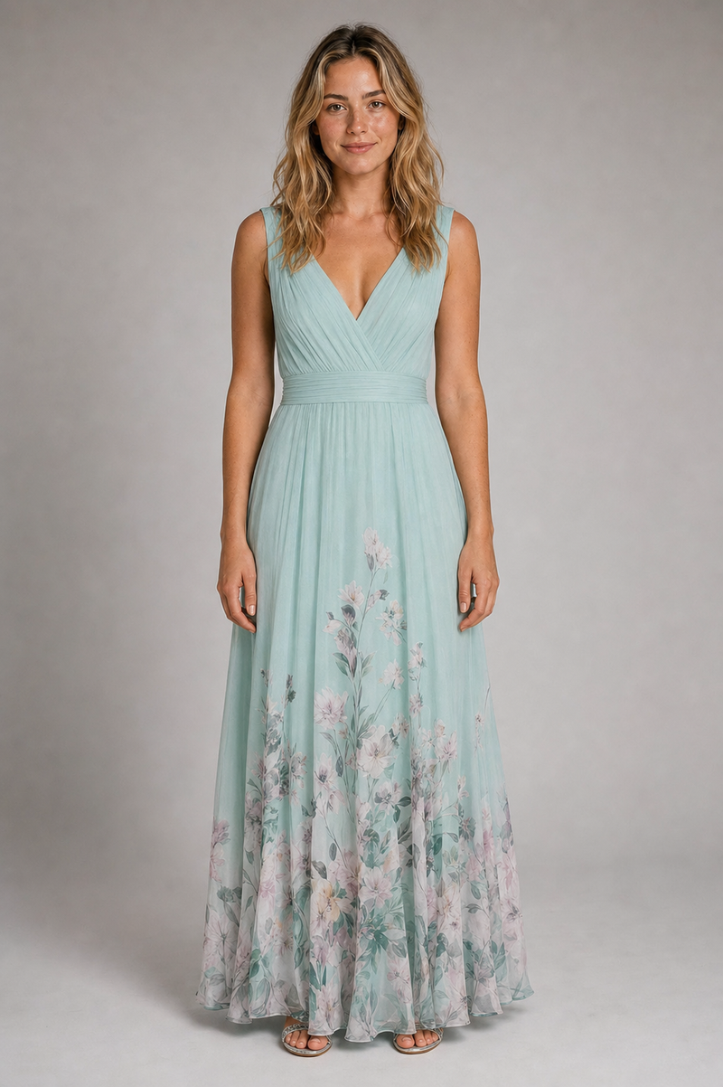 Floral A-Line Dress | Women's V-Neck Wedding-Guest Dress