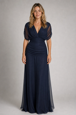 Avery Pleated Flowing Dress | Women's Occasion Dress in Dark Blue