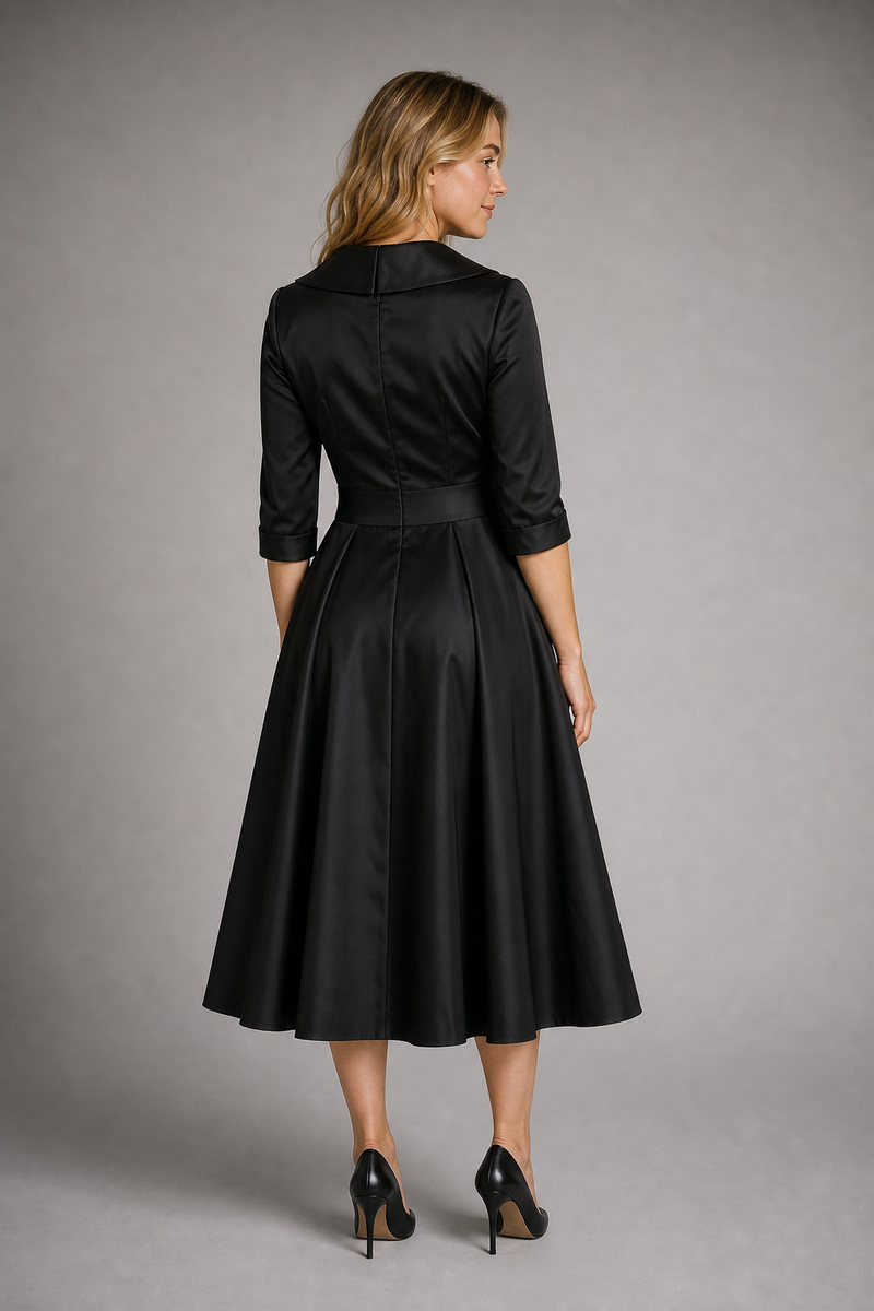 Aselma Shawl-Collar A-Line Midi Dress | Women's Pleated Dress
