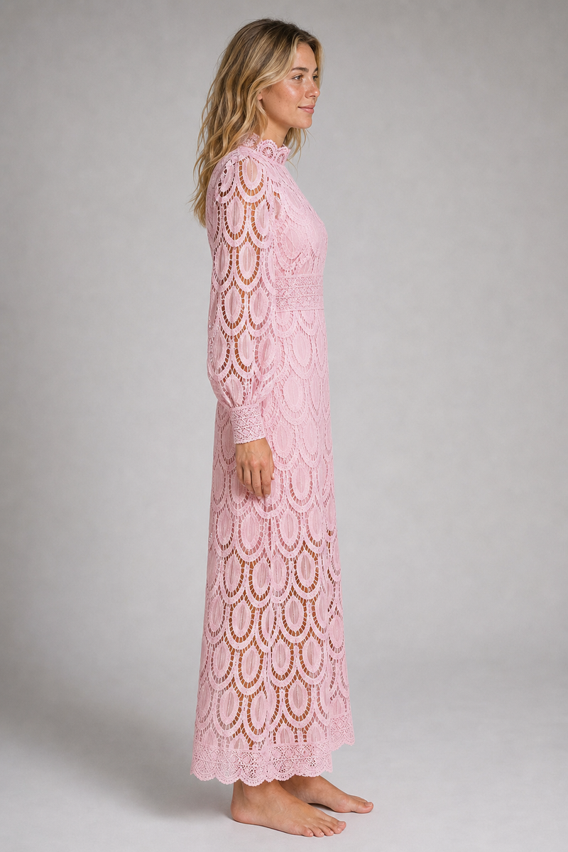 Jasmine Shell Lace Midi Dress | Women's High-Neck Dress
