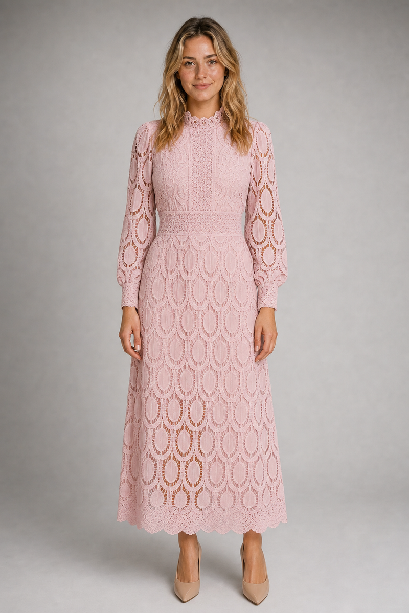 Jasmine Shell Lace Midi Dress | Women's High-Neck Dress