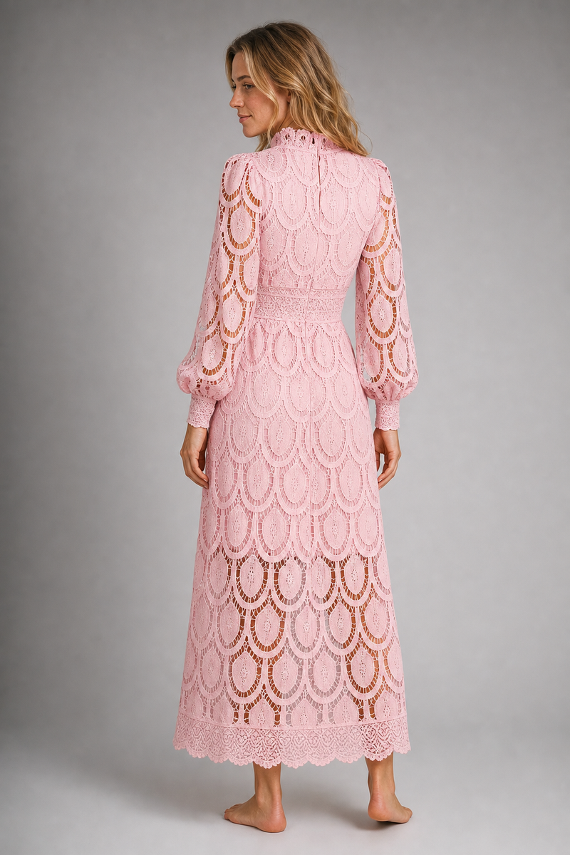 Jasmine Shell Lace Midi Dress | Women's High-Neck Dress