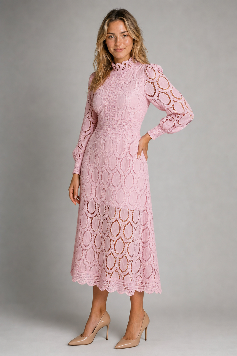 Jasmine Shell Lace Midi Dress | Women's High-Neck Dress