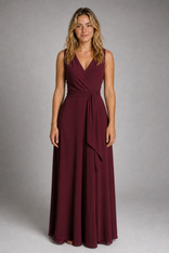 Fenella V-Neck Maxi Dress | Women's Minimalist Wedding-Guest Dress in Bordeaux