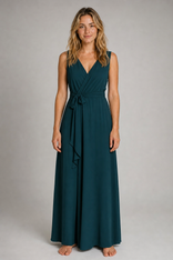 Fenella V-Neck Maxi Dress | Women's Minimalist Wedding-Guest Dress in Dark green
