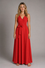 Fenella V-Neck Maxi Dress | Women's Minimalist Wedding-Guest Dress in Red