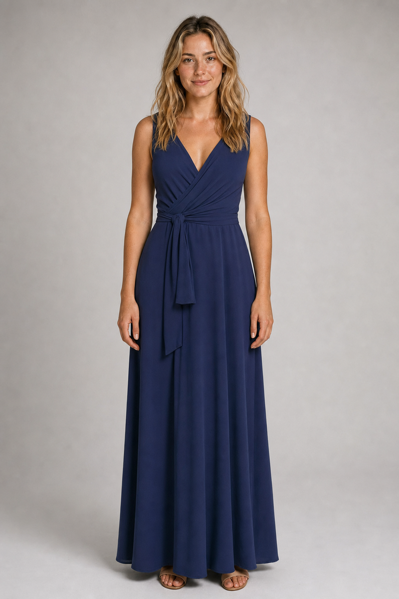 Fenella V-Neck Maxi Dress | Women's Minimalist Wedding-Guest Dress