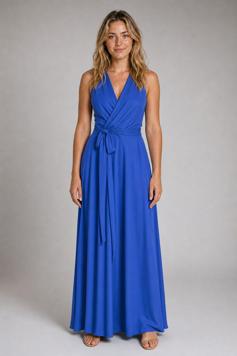Fenella V-Neck Maxi Dress | Women's Minimalist Wedding-Guest Dress
