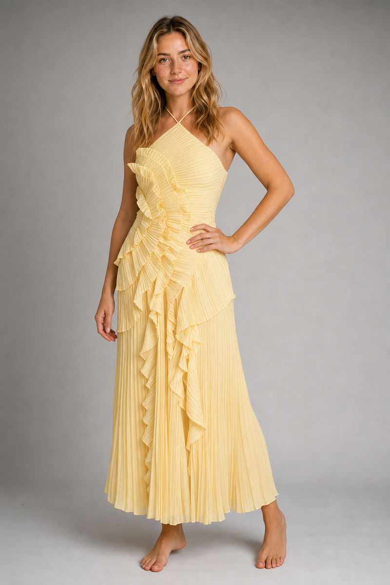Lucienne Halter Maxi Dress | Women's Asymmetric Ruffle Gown