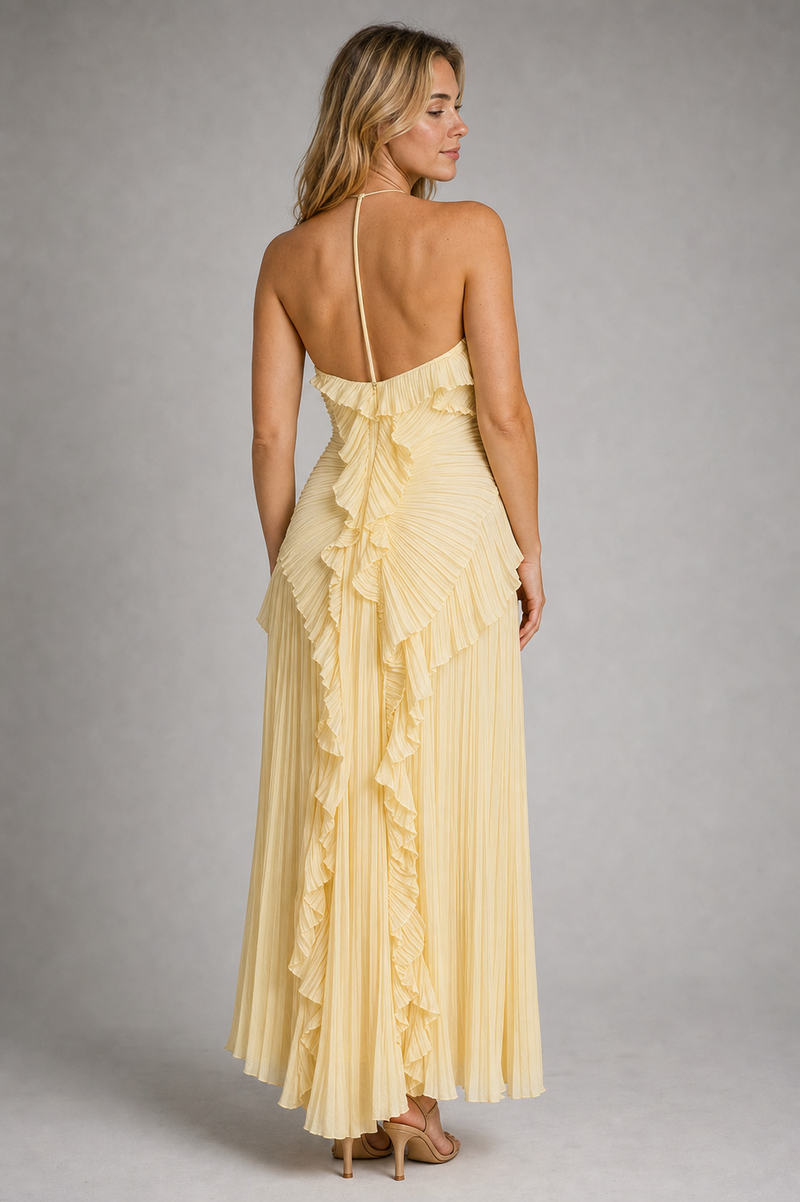 Lucienne Halter Maxi Dress | Women's Asymmetric Ruffle Gown