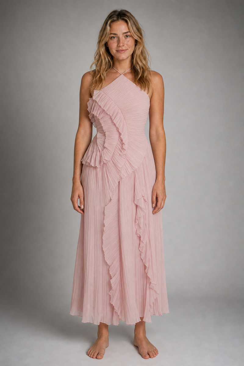 Lucienne Halter Maxi Dress | Women's Asymmetric Ruffle Gown