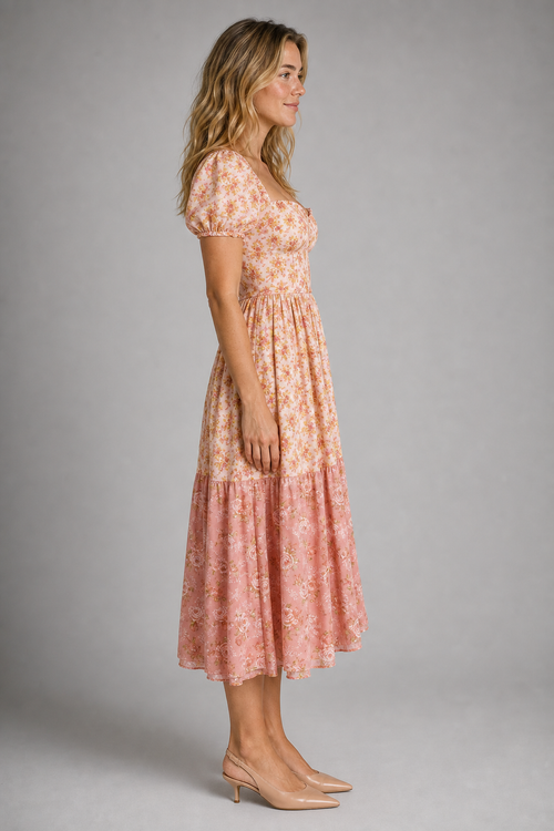 Mattie Corset Midi Dress | Women's Puff-Sleeve Print Sundress