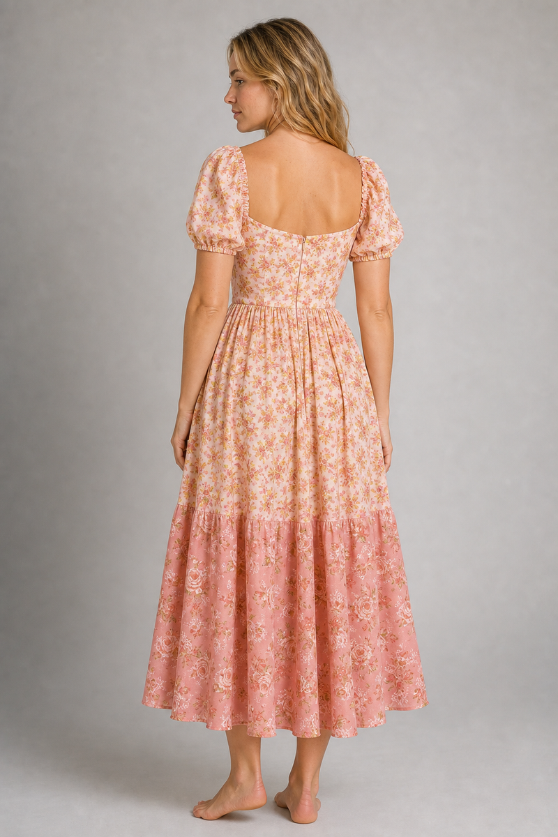 Mattie Corset Midi Dress | Women's Puff-Sleeve Print Sundress