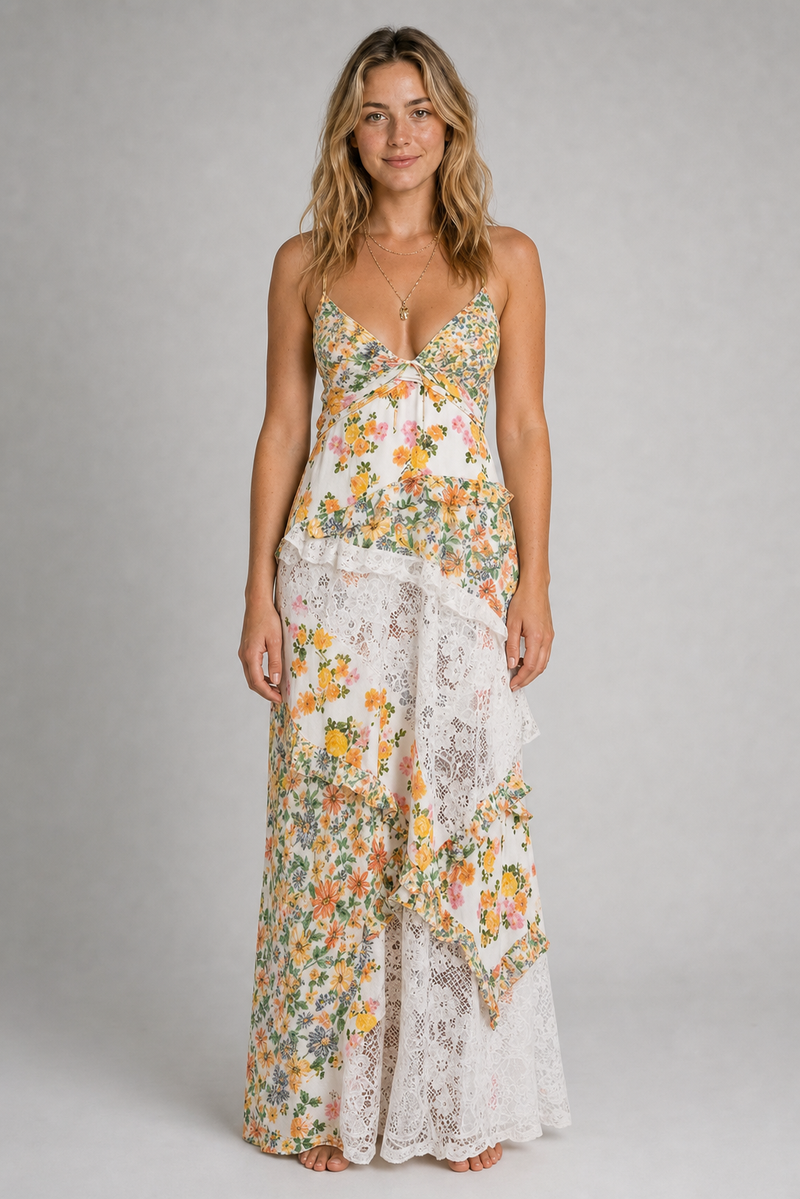 Gena Floral Slip Maxi Dress | Women's Lace-Panel Occasion Dress